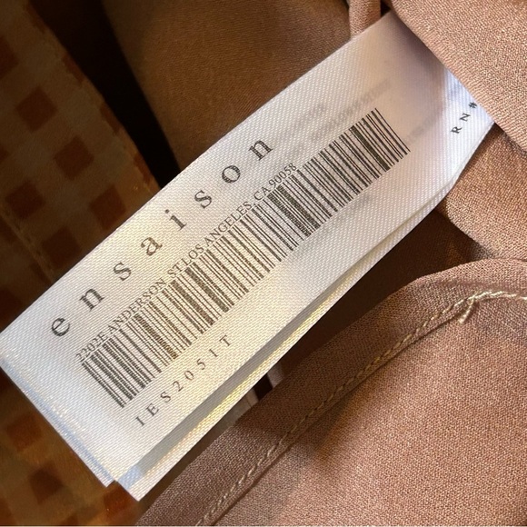 En Saison Size L Check Print Sheer Long Sleeve Blouse Ruffle Collar Lined Button - Picture 4 of 13